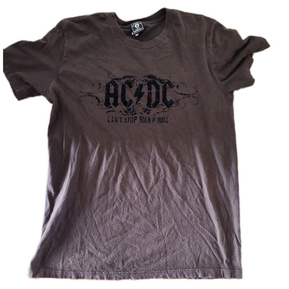 Vintage 2007 ACDC Can't Stop Rock N Roll Band Tee Shirt sz L Brown Short Sleeve